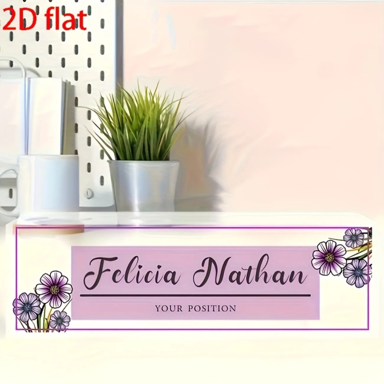 Elegant Pink‑Purple Floral Acr - Desk Name Plate 评论和价格