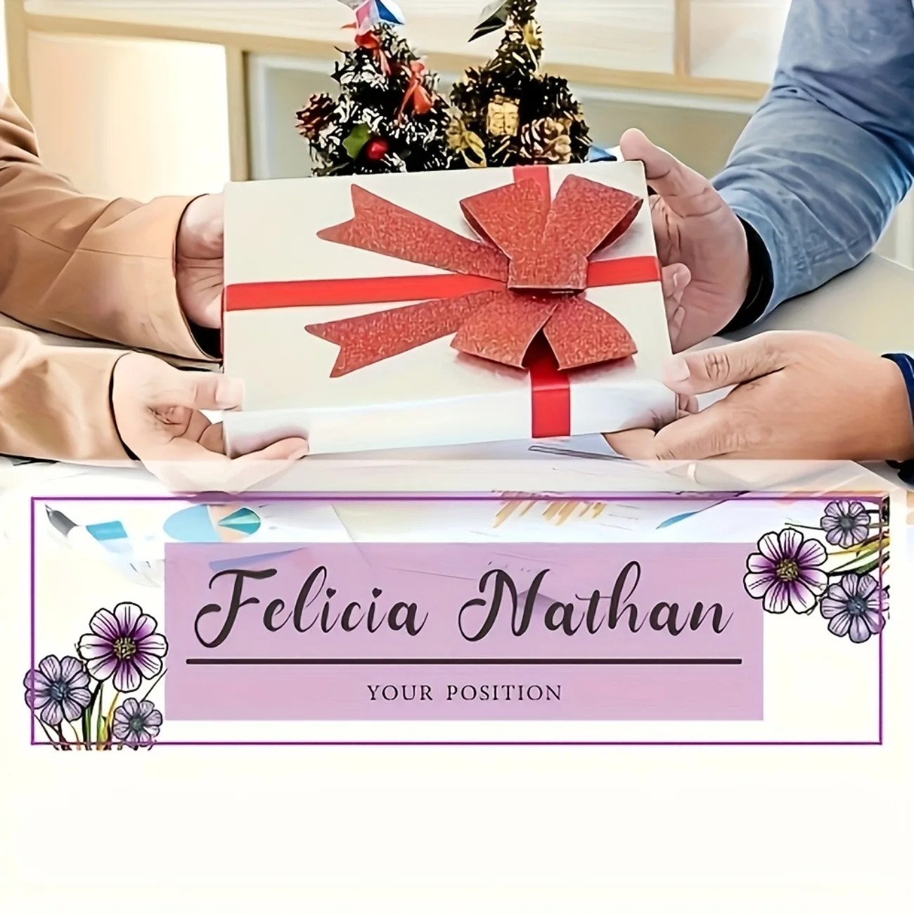 Elegant Pink‑Purple Floral Acr - Desk Name Plate 评论和价格