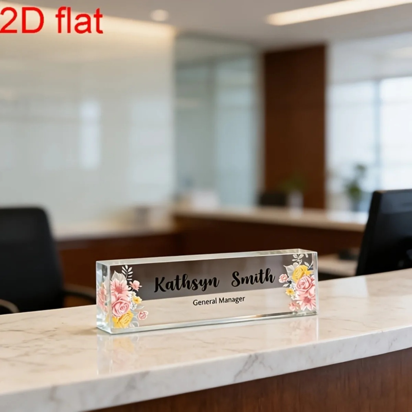 1PC 2D Flat Elegant Floral Acr - Desk Name Plate 评论和价格