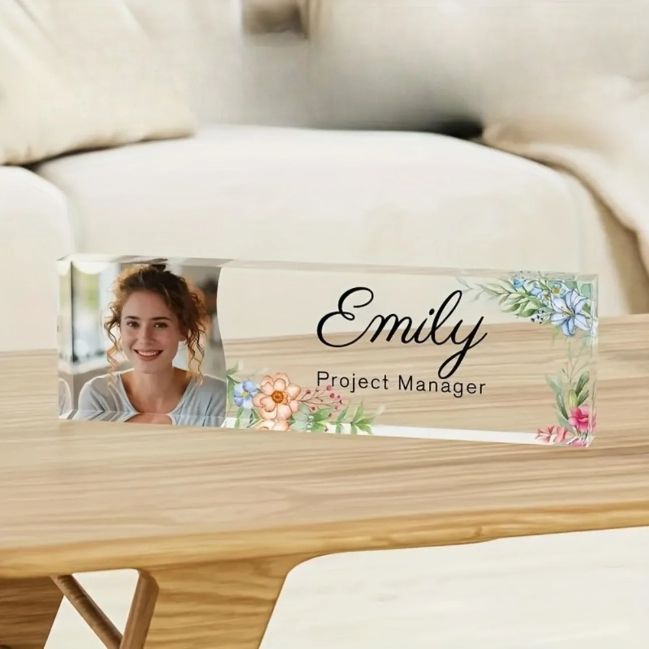 1PC Personalized Floral Acryli - Desk Name Plate 评论和价格