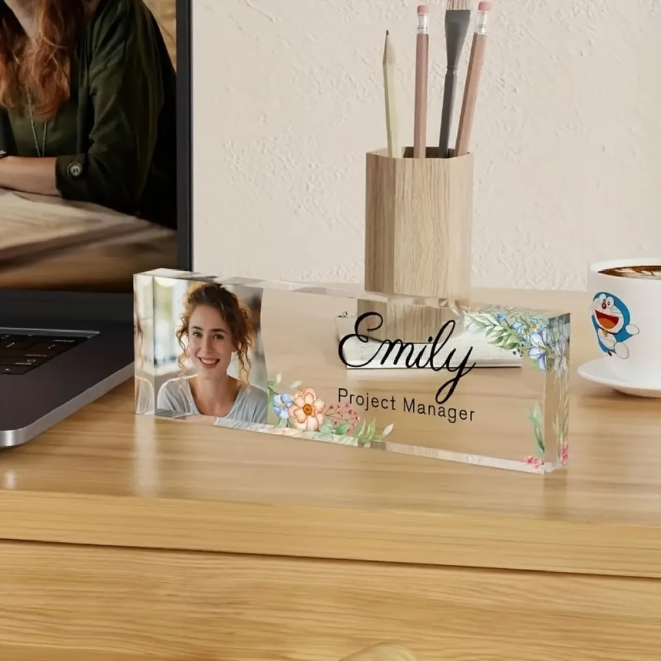 1PC Personalized Floral Acryli - Desk Name Plate 评论和价格