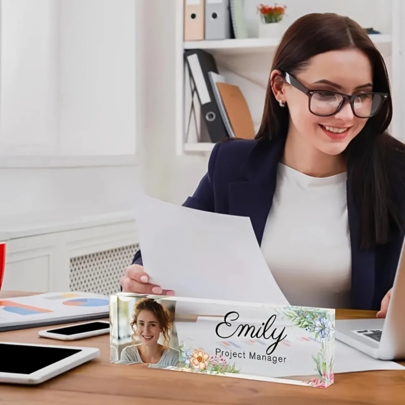 1PC Personalized Floral Acryli - Desk Name Plate 评论和价格