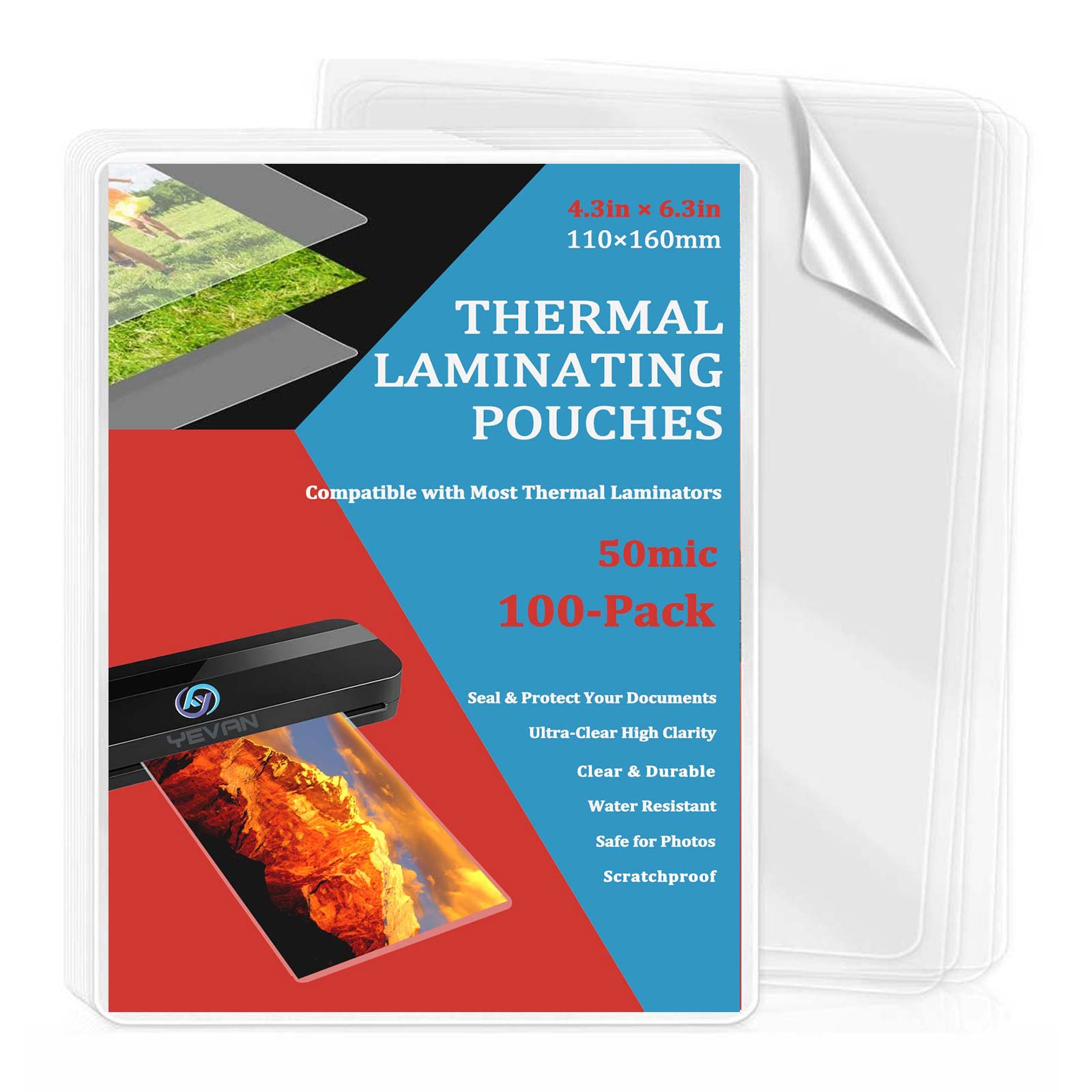 100 Sheets 4.3×6.3in Thermal L - Document Laminator Pouch 评论和价格